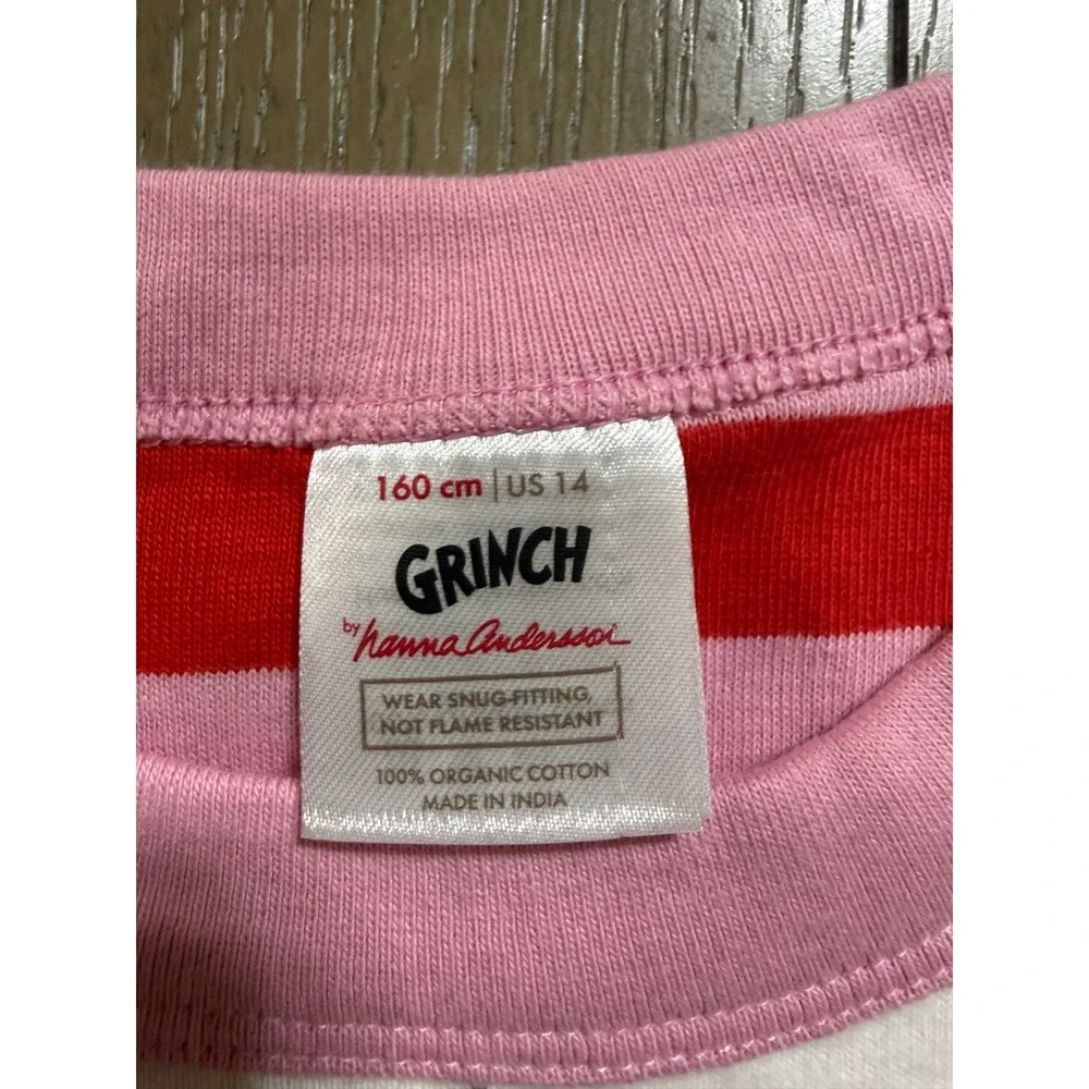 Hanna Andersson Grinch Pajama Top Kids Size 14 White Pink Cindy Lou Who Striped